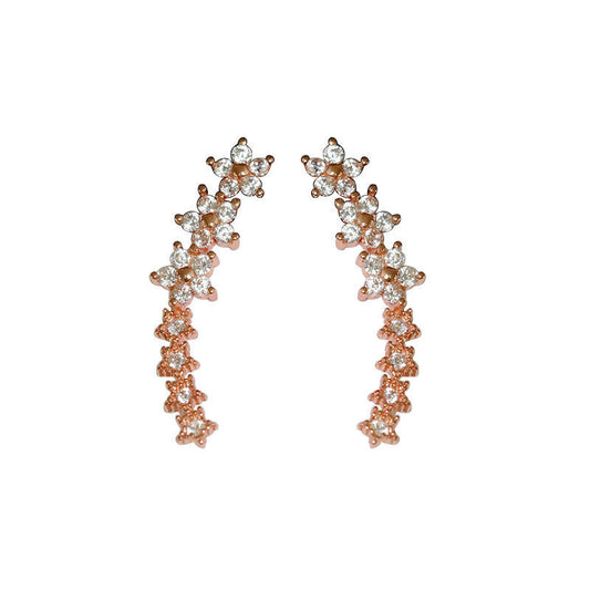 One Row Zircon Flower Silver Studs Earrings for Women