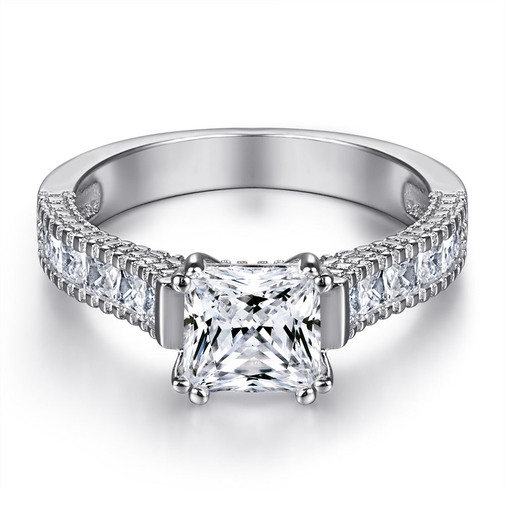 Princess Cut Zircon with Beading Silver Ring Set