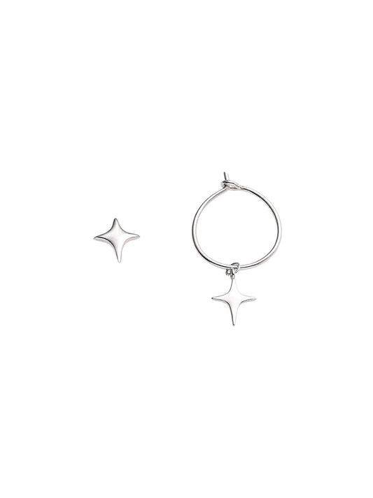 Starlight Asymmetric Silver Hoop Earrings for Women