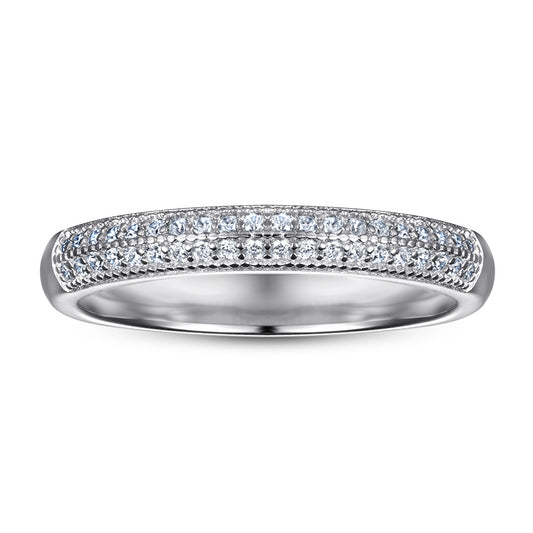 Half Circle Double-row Zircon Silver Ring for Women