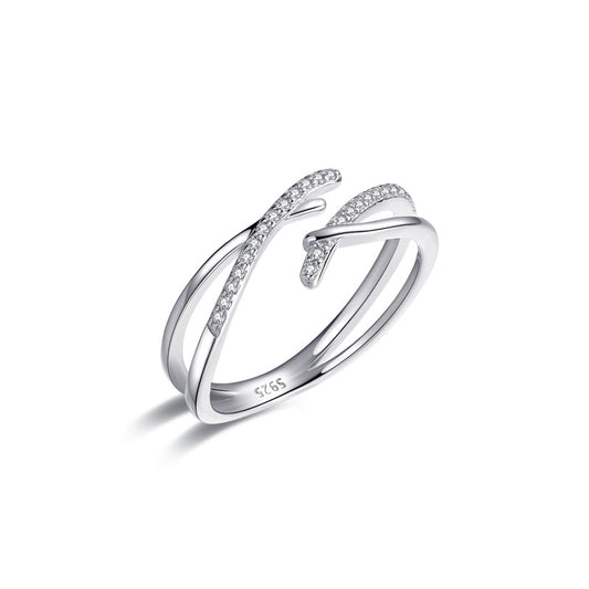 Openning X Cross with Zircon Silver Ring for Women