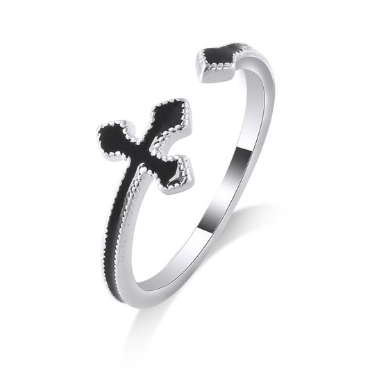 Black Cross Silver Ring for Women