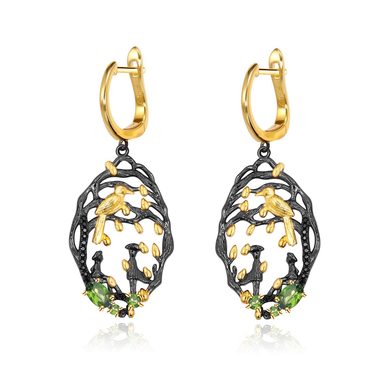 Colourful Gemstone Forest Silver Drop Earrings for Women