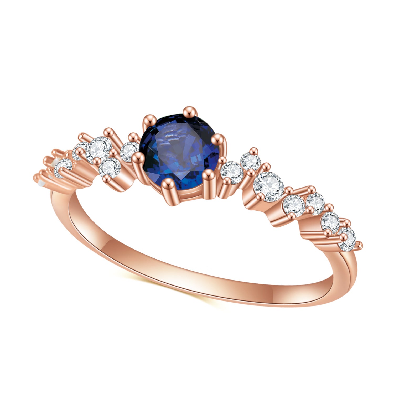 Luxury S925 Sterling Silver Blue Gem Rose Gold Colour Ring for WomenLuxury S925 Sterling Silver Blue Gem Rose Gold Colour Ring for Women