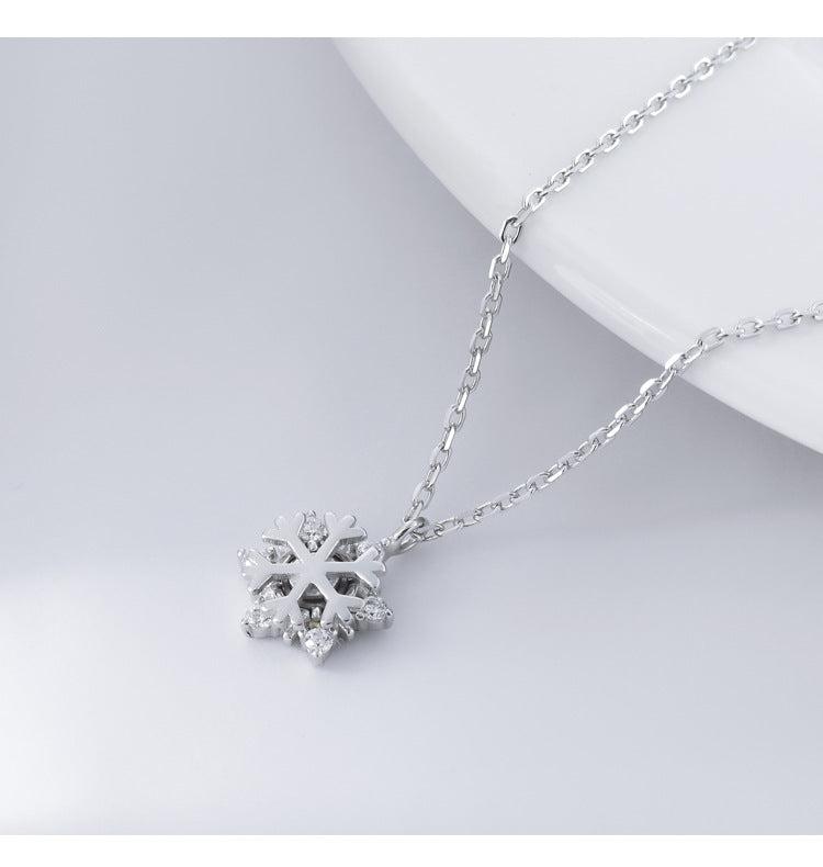 Spinning Snowflake with Zircon Silver Necklace for Women