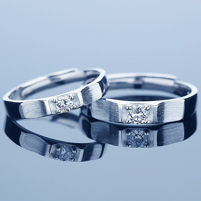 Zircon Frosting Silver Couple Rings