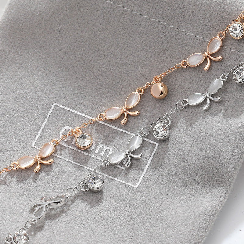 Mother of Pearl Butterfly with Zircon Silver Bracelet for Women