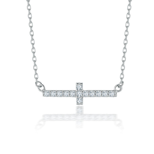 Zircon Cross Pendant Silver Necklace for Women