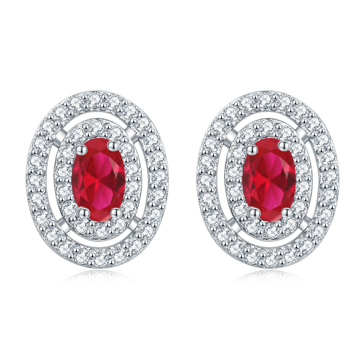 Sumptuous Oval Zircon Soleste Halo Silver Studs Earrings for Women