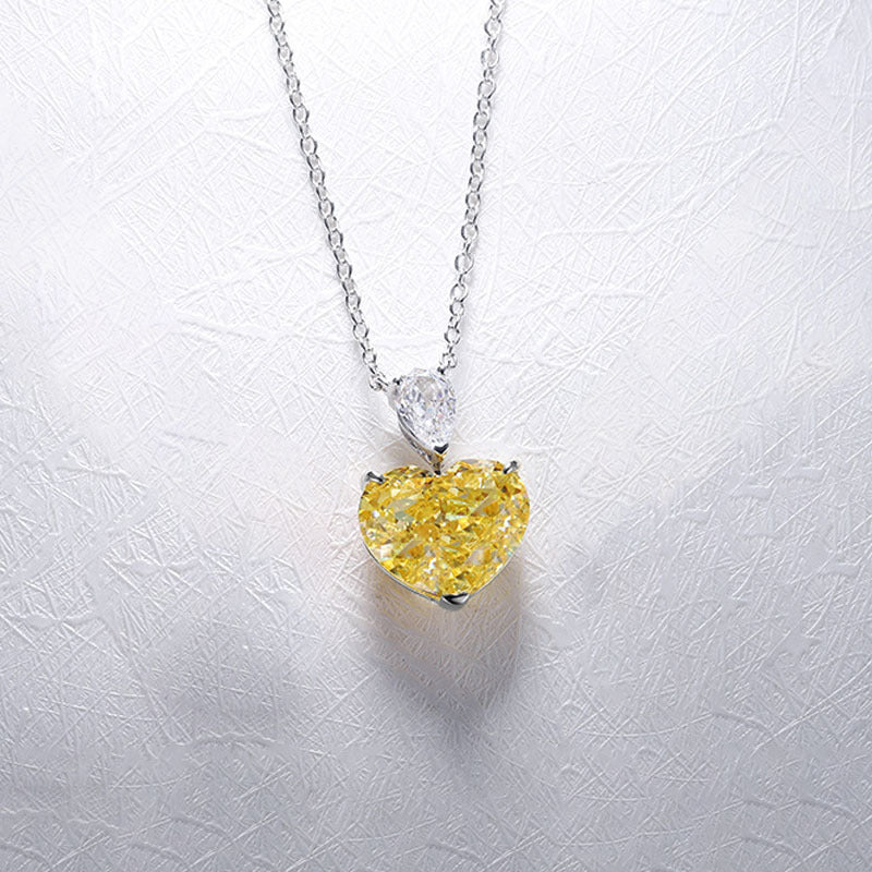(5CT) Yellow Zircon 13*13mm Heart Shape Water Droplets Pendants Necklace for Women