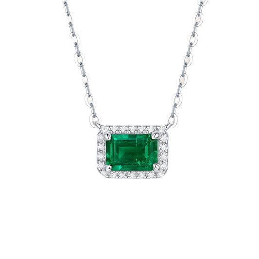 (1.0CT) Lab-Created Emerald 5*7mm Vintage Silver Necklace for Women