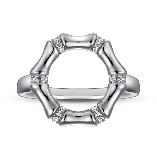 Bamboo Circle with Zircon Silver Ring for Women