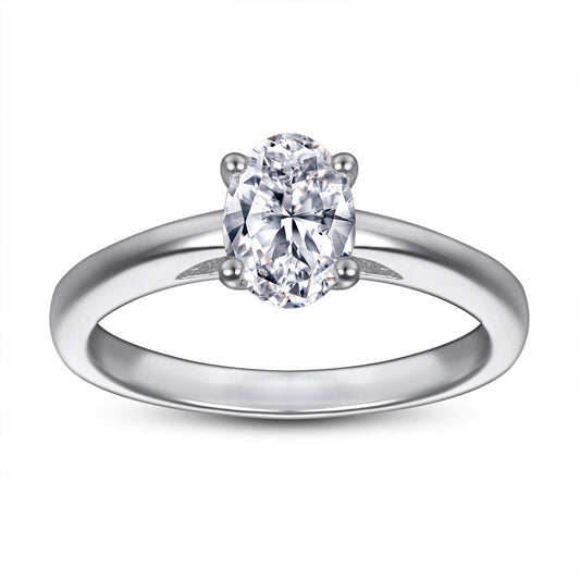 Four Prongs Oval Zircon Solitaire Silver Ring for Women