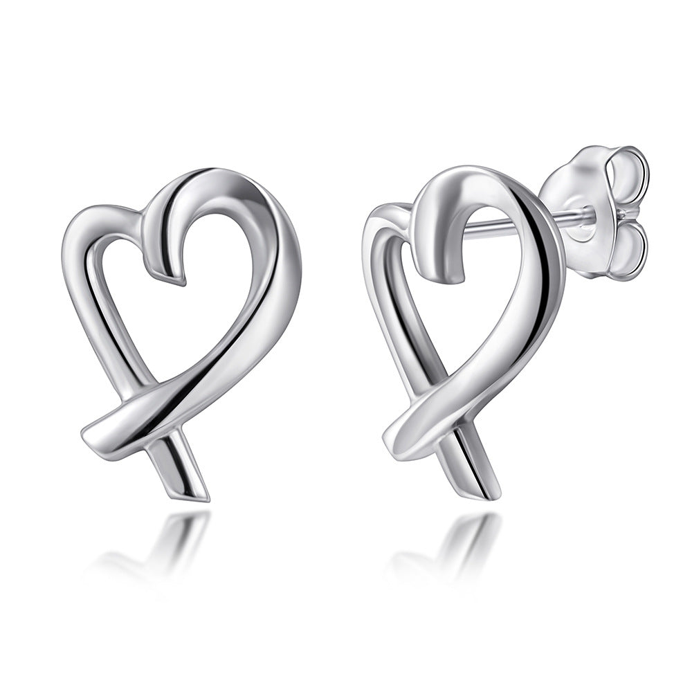 Hollow Heart Silver Studs Earrings for Women