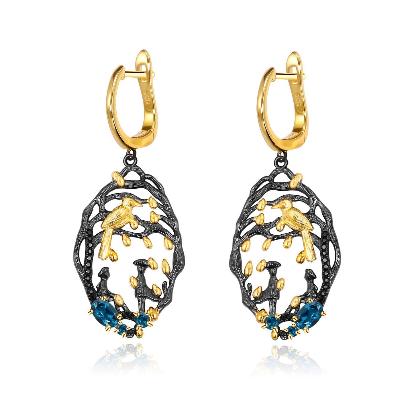 Colourful Gemstone Forest Silver Drop Earrings for Women