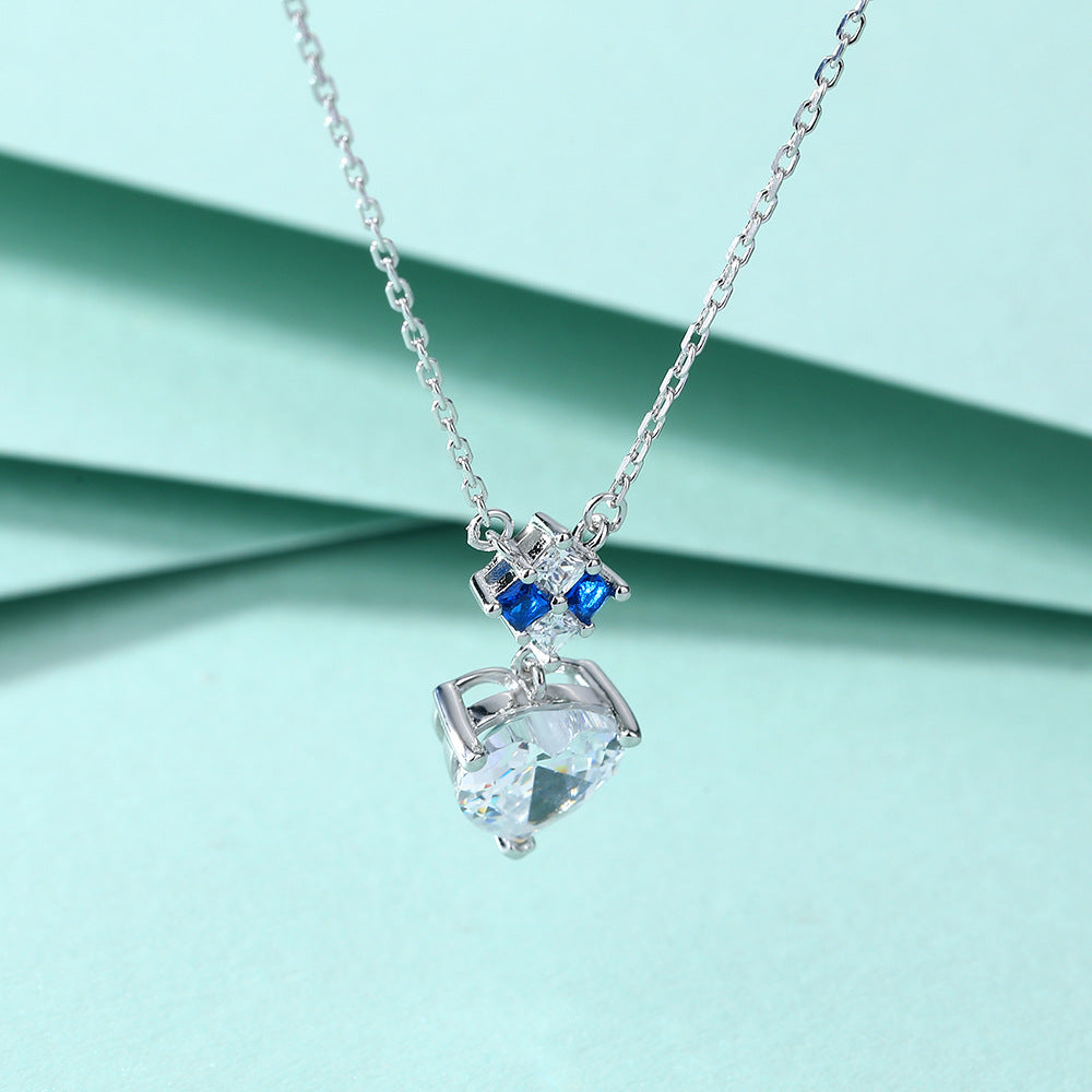 Heart Shape Zircon Pendant Silver Necklace for Women