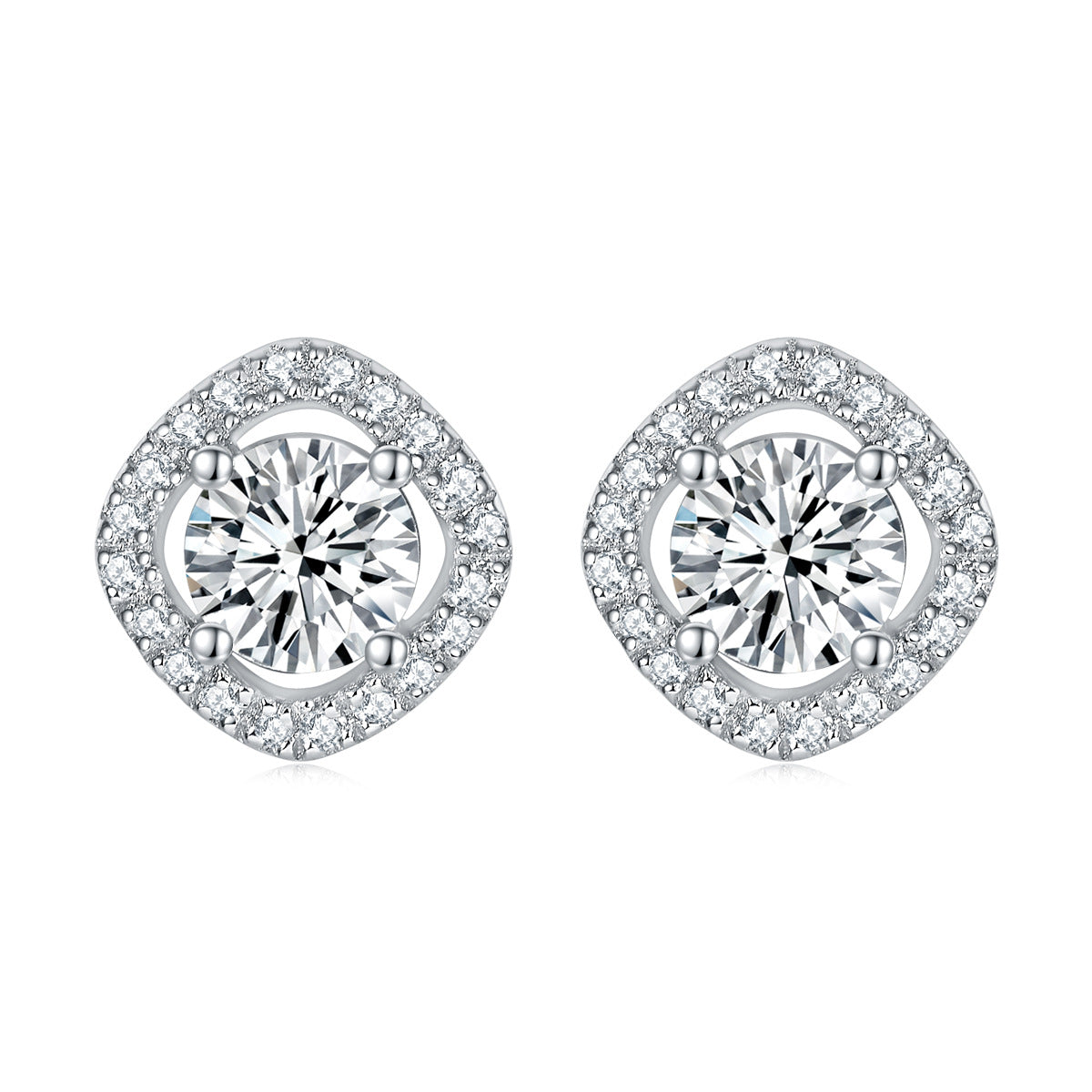 Round Zircon Square Soleste Halo Silver Studs Earrings for Women