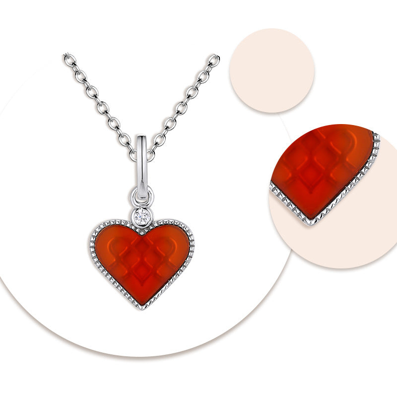 (Pendant only) Heart-shape Red Agate Silver Pendant for Women
