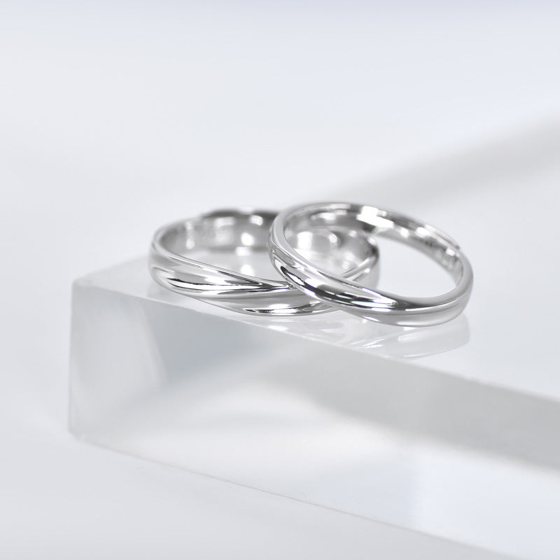 Twill Engraving Simple Silver Couple Ring