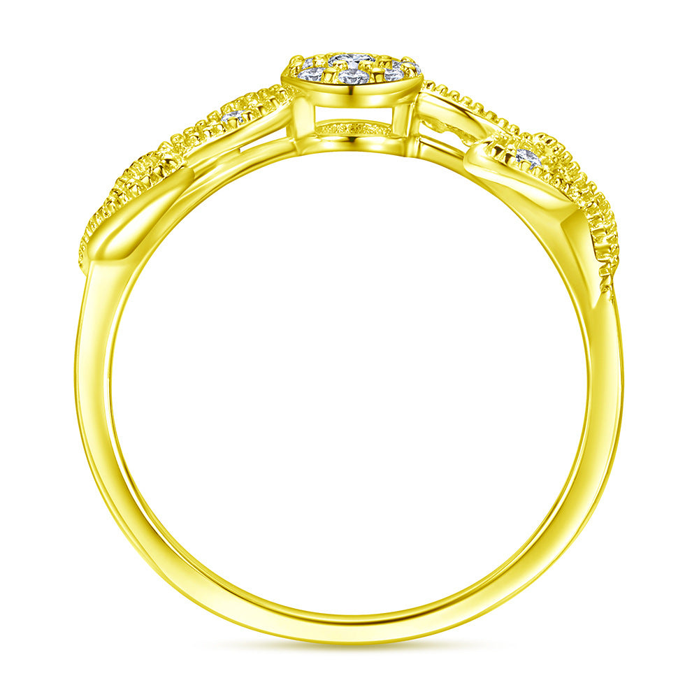 Zircon Flower and Leaf Silver Ring