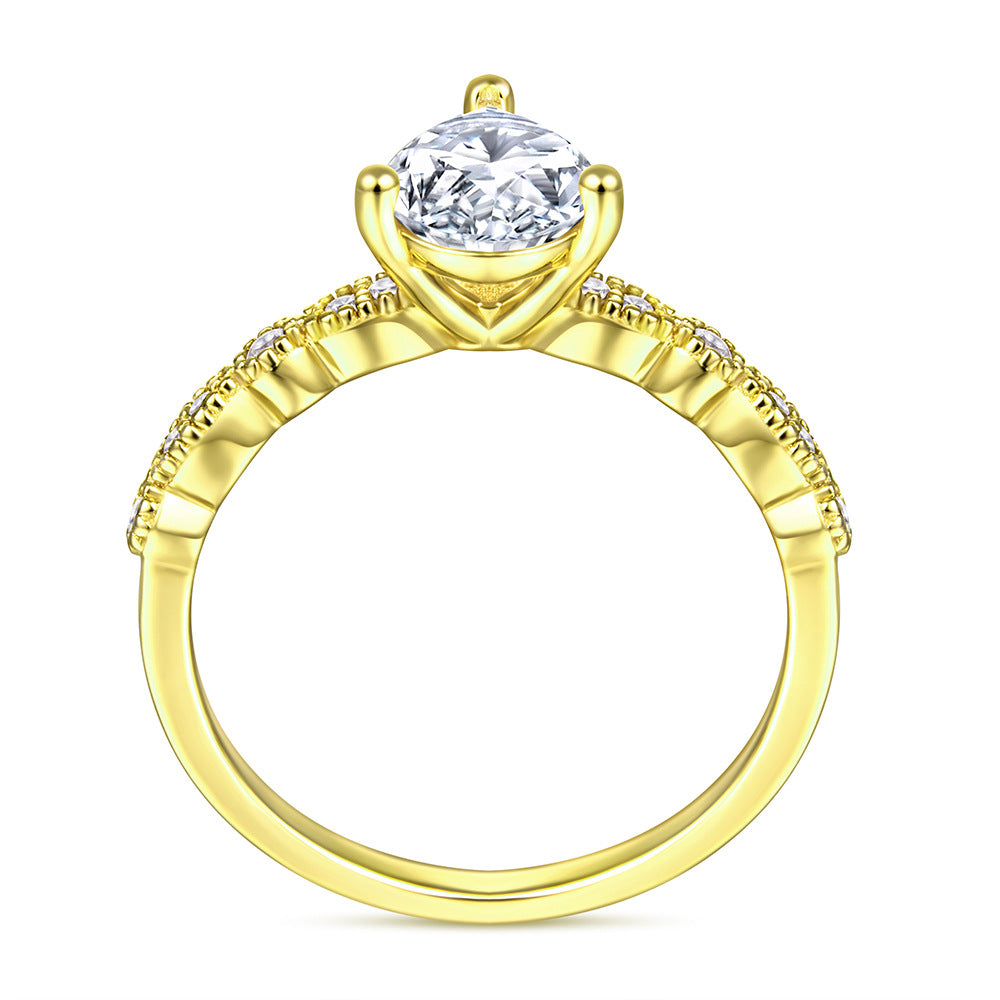 Three Prongs Pear Drop Zircon Cathedral Silver Ring