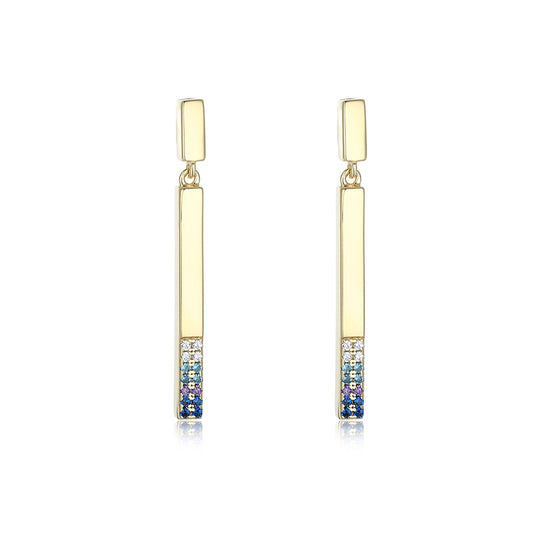 Small Golden Bar with Colourful Zircon Silver Drop Earrings for Women