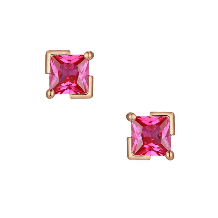 Princess Cut Colourful Zircon Silver Studs Earrings for Women