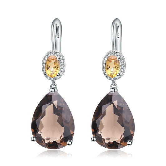 European Crystal Oval Wih Pear-shaped Silver Drop Earrings for Women