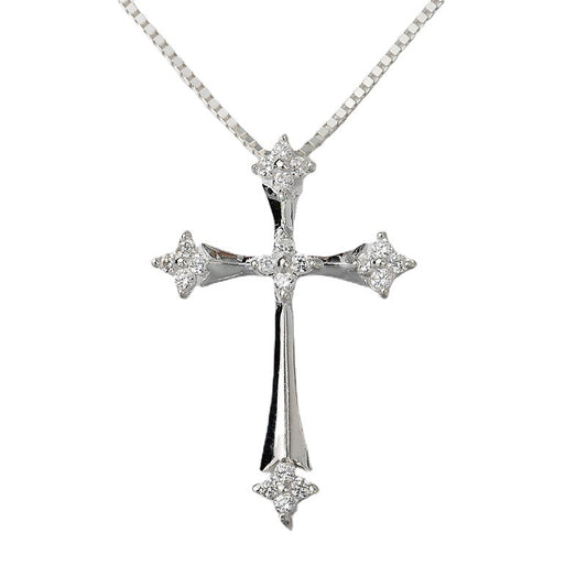 Zircon Cross Pendant Silver Necklace for Women