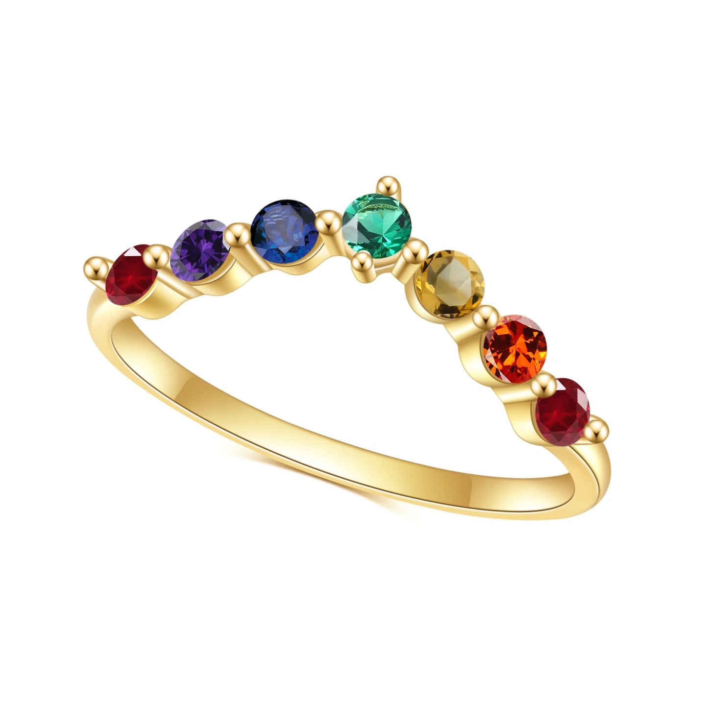 Golden Luxury V Shape 14k Gold Plated S925 Sterling Silver Inlaid Colored Gems Fashion and Simple Style Ring for Women
