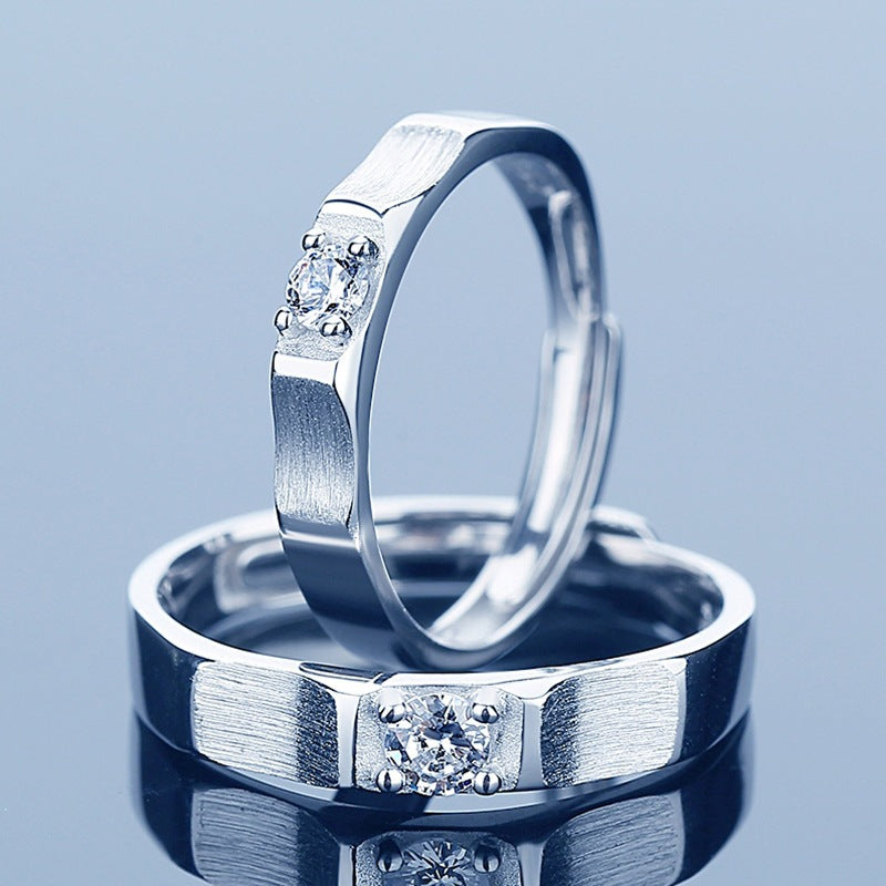 Zircon Frosting Silver Couple Rings