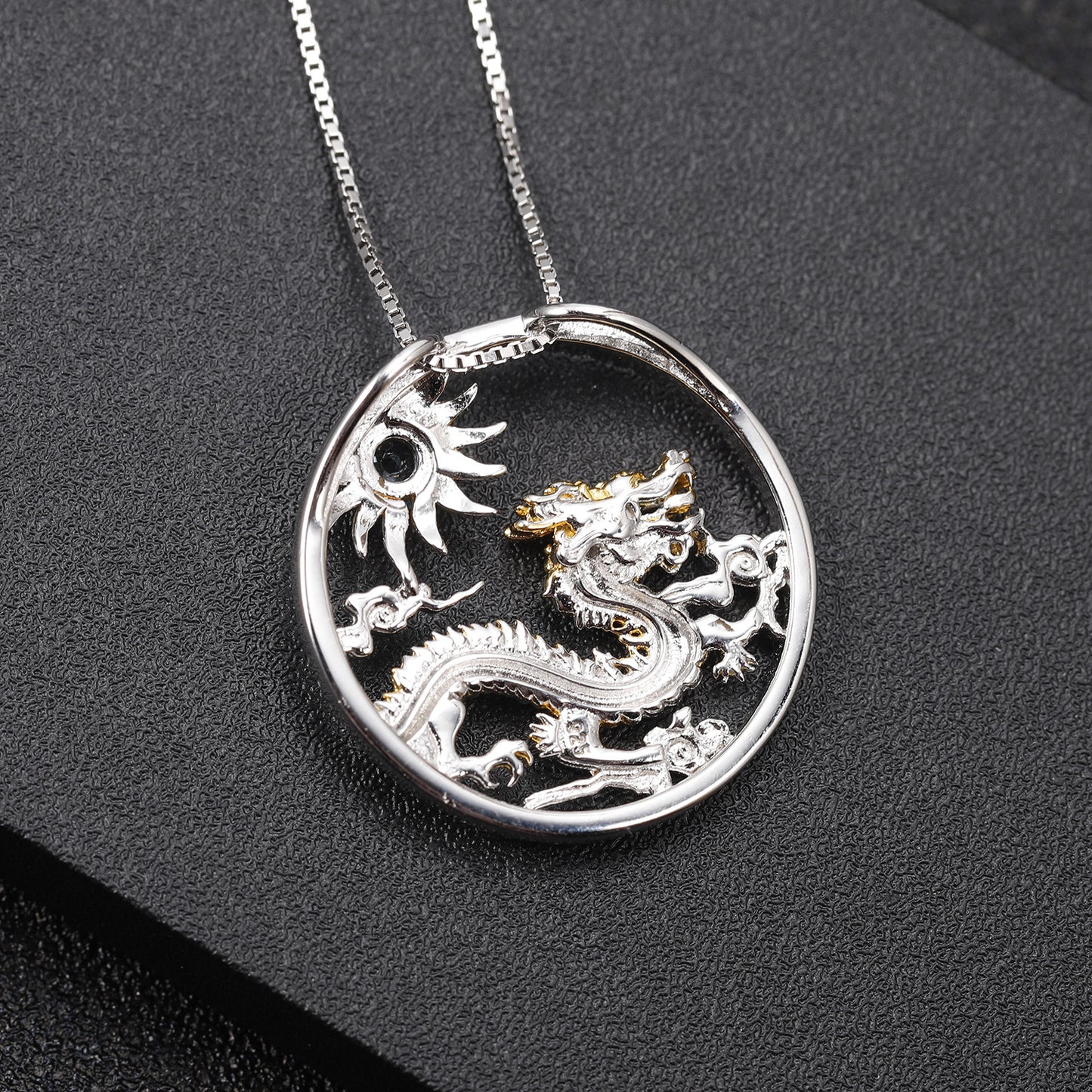 Chinese Style Element Design Zodiac Series Dragon Natural Gemstone Pendant Silver Necklace for Women