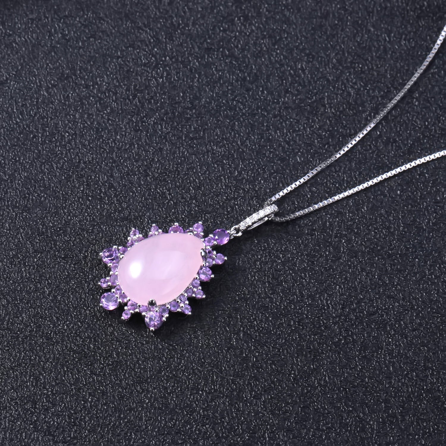 Luxury Natural Pink Chalcedony Pendant Silver Necklace for Women