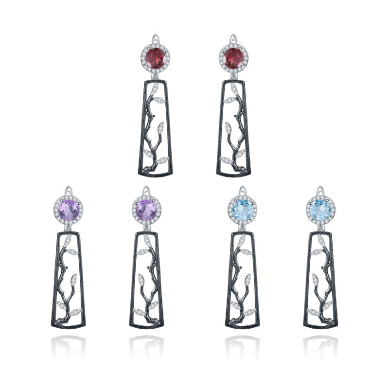 Natural Colourful Gemstone Winter Plum Sterling Silver Drop Earrings for Women