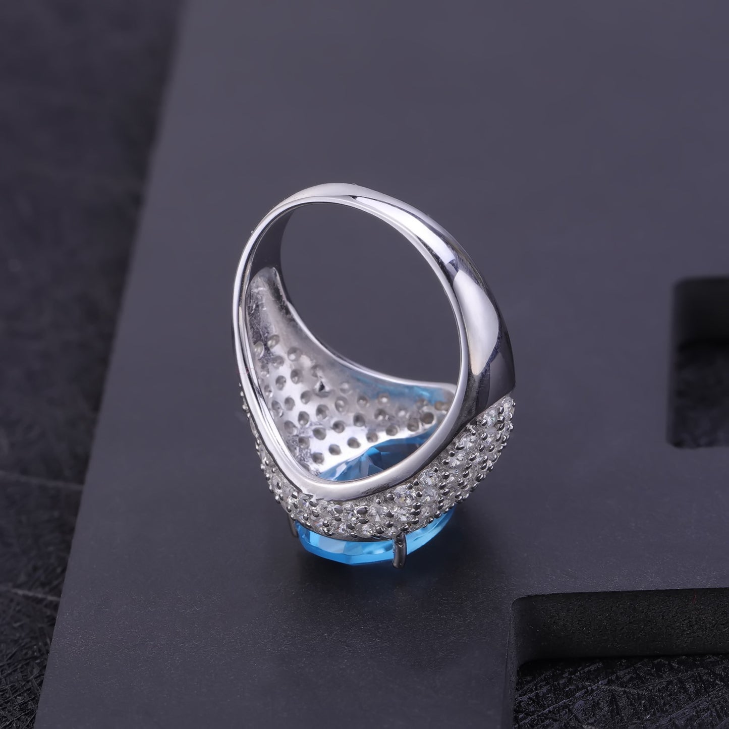 Natural Topaz Pear Shape Luxury Cathedral Silver Ring for Women