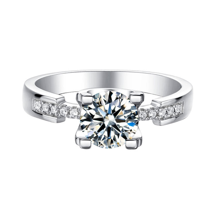 Cathedral Oxhead Prong 1.0 Carat Round Cut Moissanite Engagement Ring