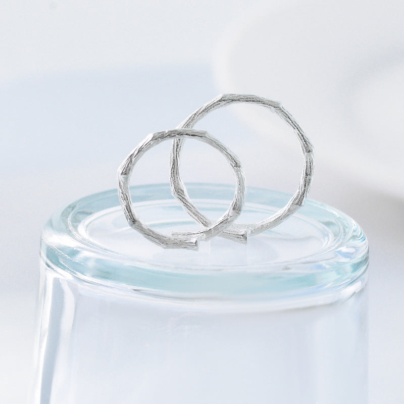 Bamboo Branch Texture Silver Couple Ring for Women