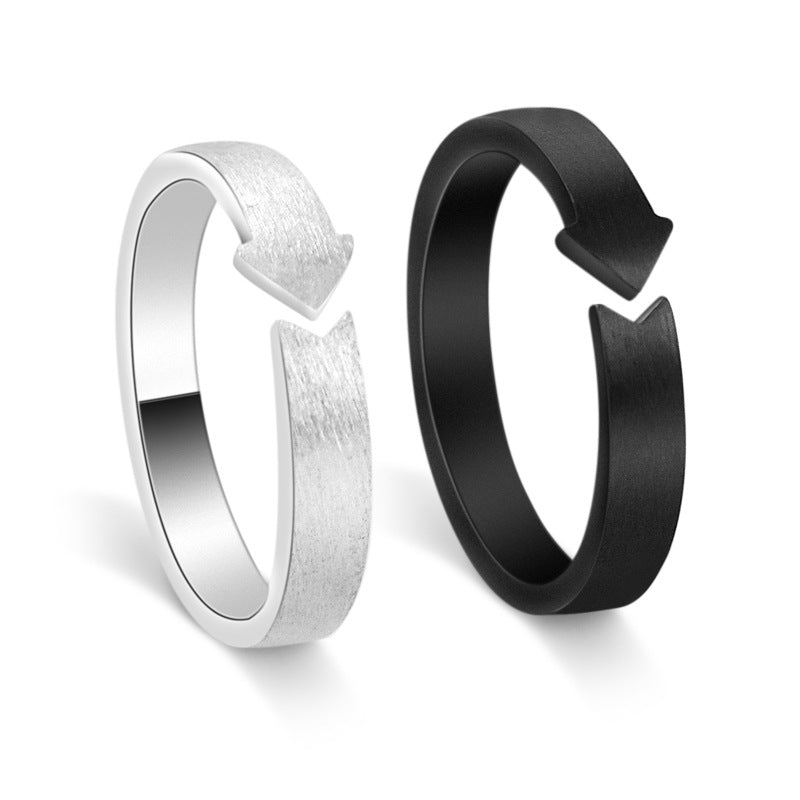Arrow Brushed Silver Couple Ring for Women