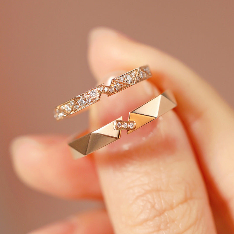 Geometry with Zircon Silver Couple Ring for Women