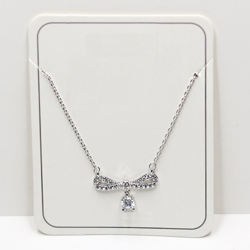 Bow with Round Zircon Silver Necklace for Women