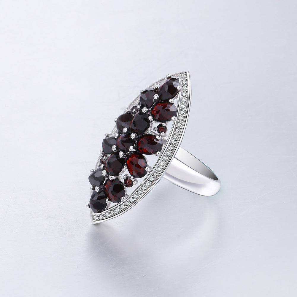 European Luxury Design Group Natural Garnet Marquise Silver Ring for Women