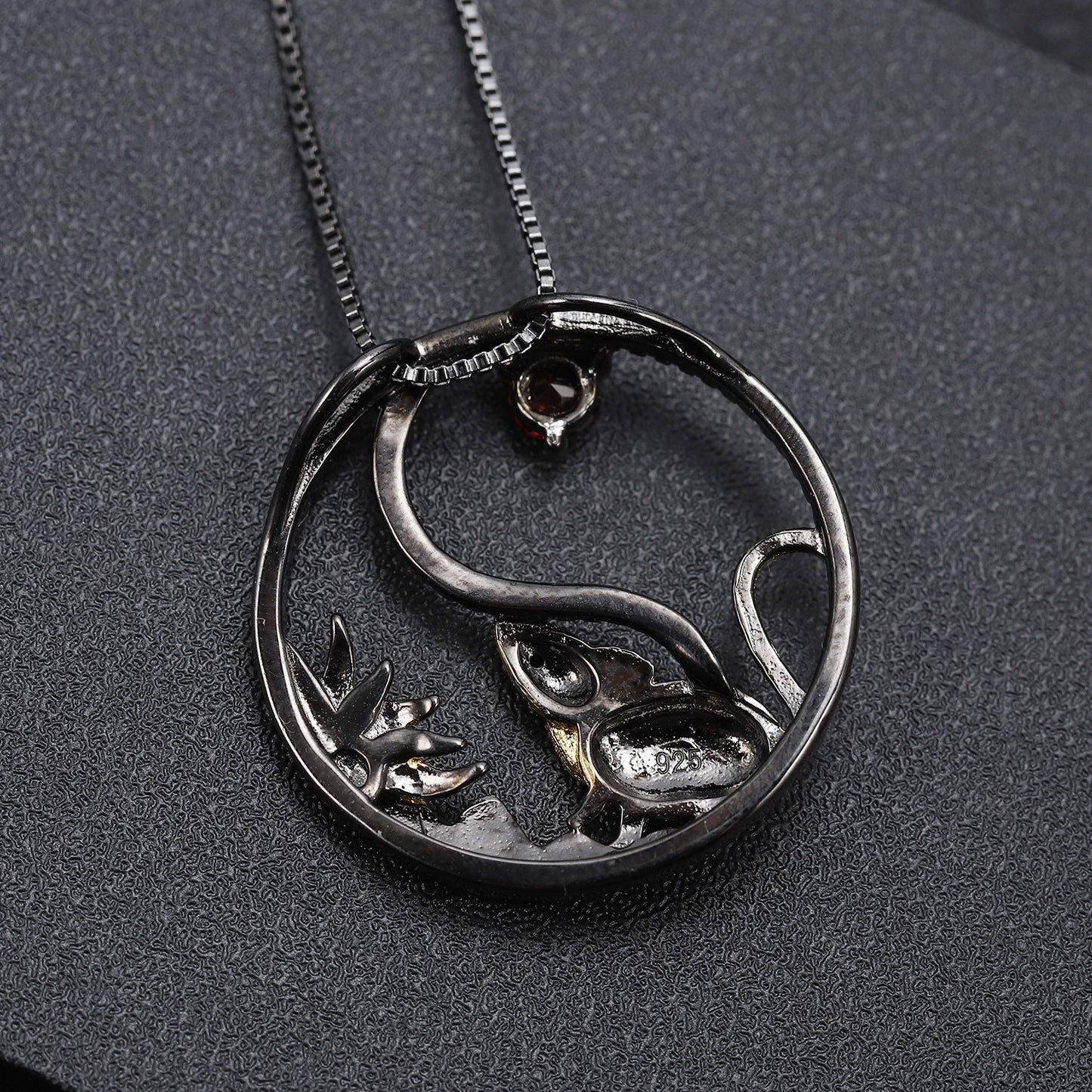 Chinese Style Element Design Zodiac Series Rat Natural Gemstone Pendant  Silver Necklace for Women