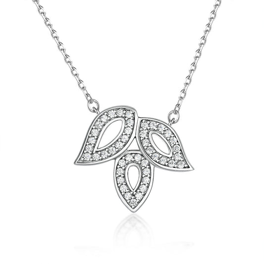 Zircon Forest Leaf Pendant Silver Necklace for Women