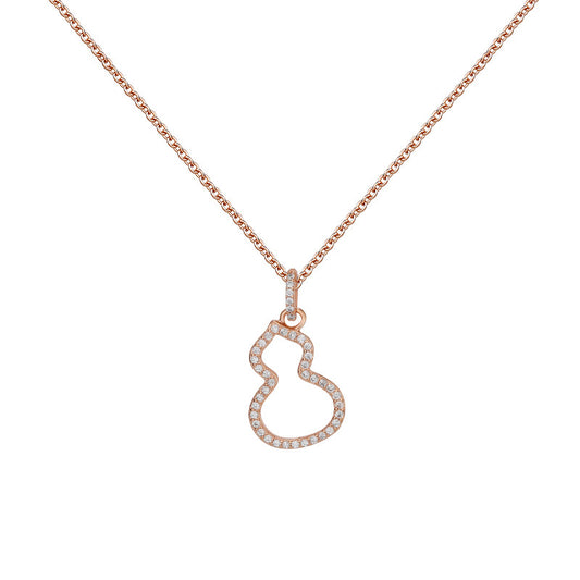 Zircon Hollow Gourd Pendant Silver Necklace for Women