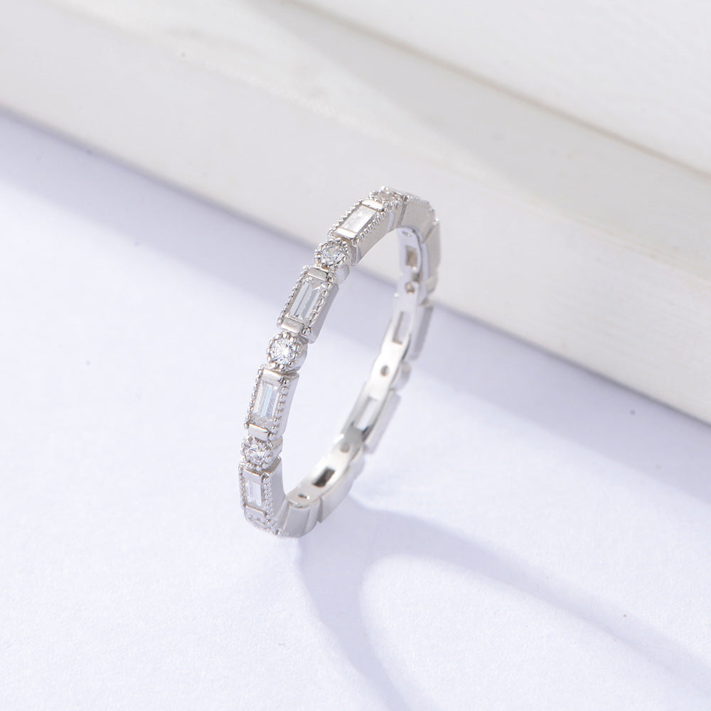 Geometric Shape with White Zircon Sterling Silver Ring for Women