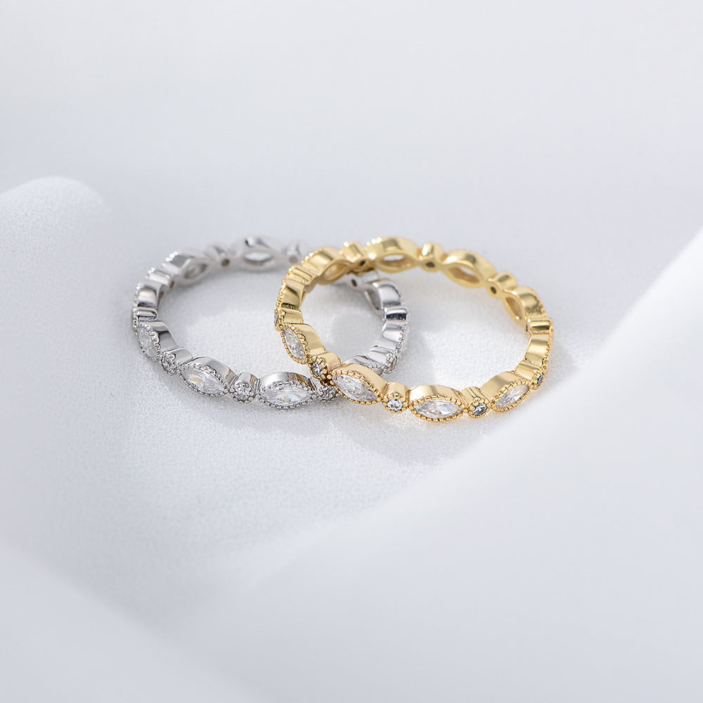 Marquise and Round Shape Zircon Beading Sterling Silver Ring for Women