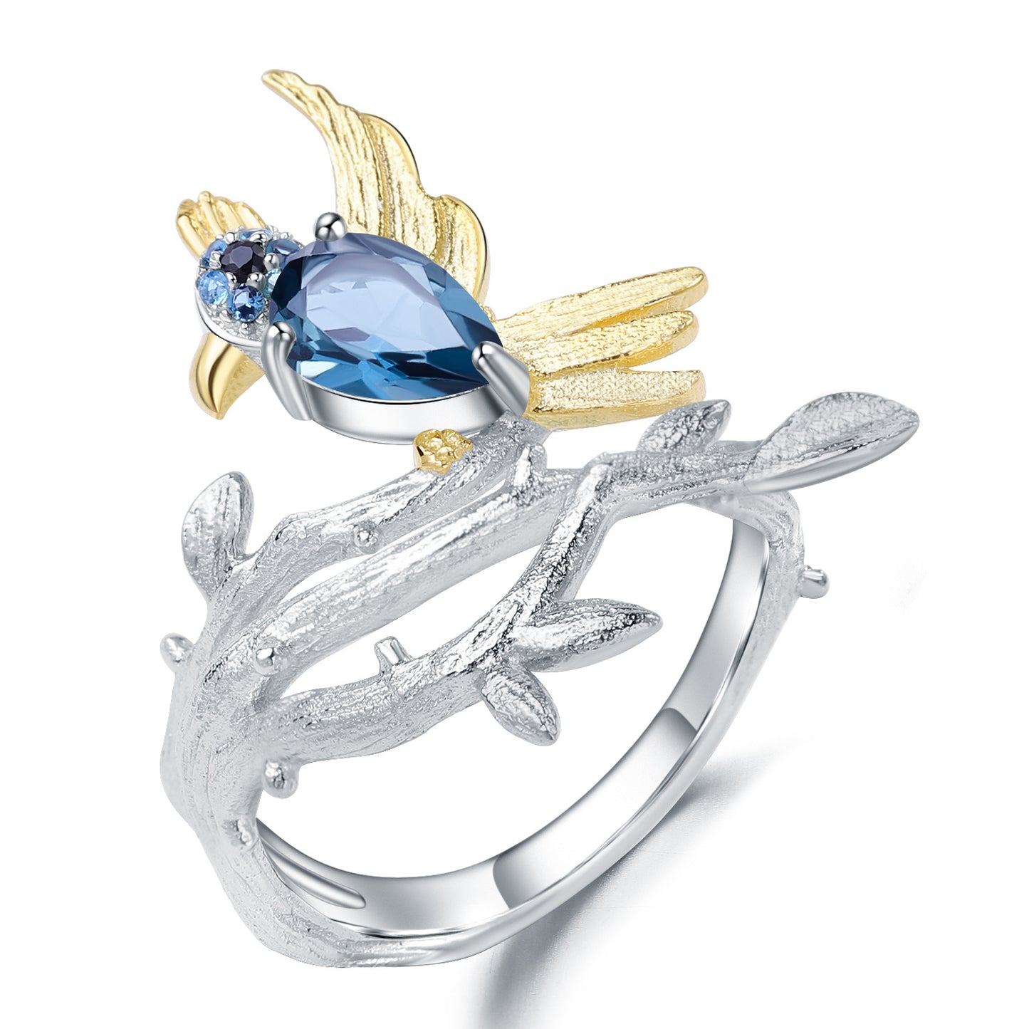 Italian Natural Magpie Design 925 Silver Natural Topaz Ring for Women