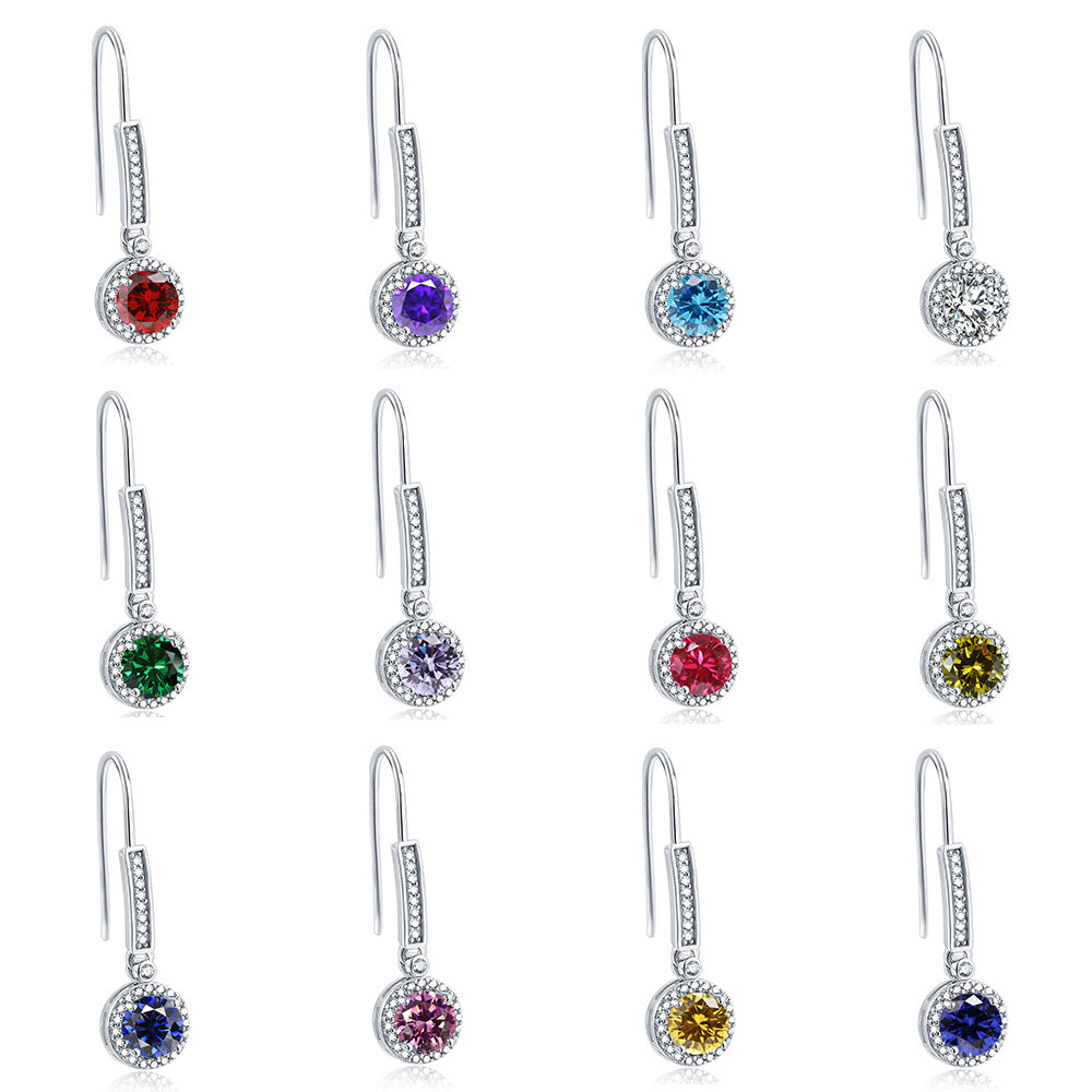 Colourful Round Zircon Silver Drop Earrings for Women