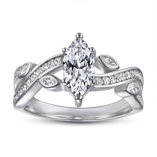 Marquise Zircon with Hollow Pattern Silver Ring for Women