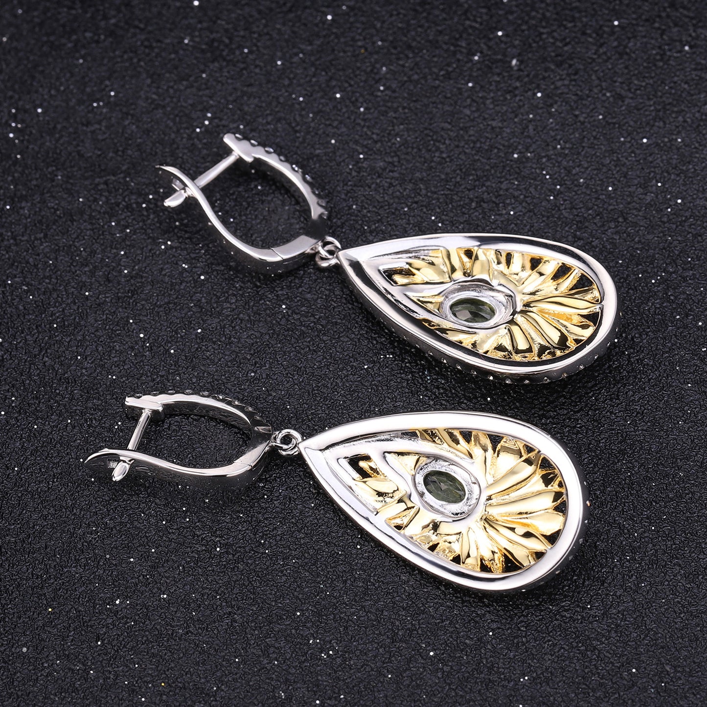 Italian Creative Sunflower Pear Drop Silver Drop Earrings for Women